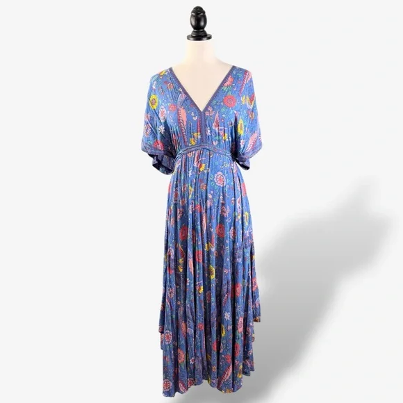 Spell Lovebird Half Moon Gown Deep Sky Blue Maxi Dress Size M Boho Festival - Picture 4 of 15